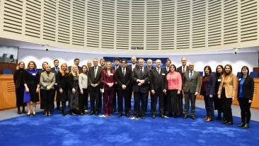 Estonian delegation and hosts in a group photo at the European Court of Human Rights